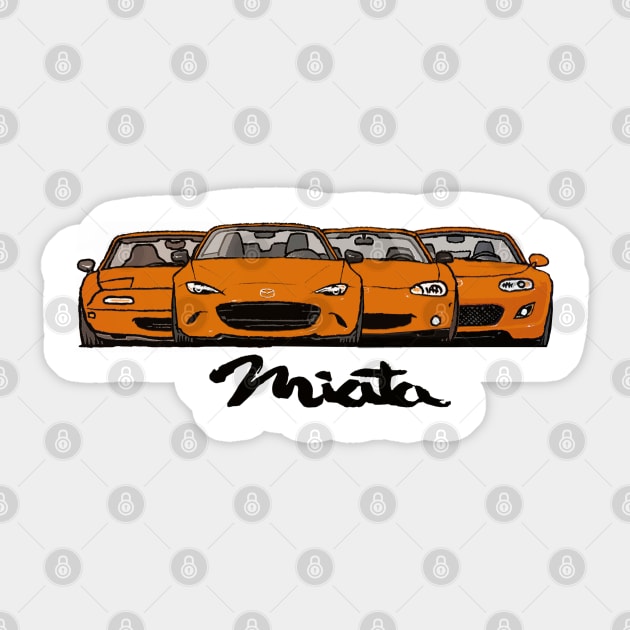 MX5 Miata Generations Orange Sticker by Woreth
